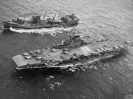 Asisbiz RN carrier HMS Victorious seen from the air being refueled by USS Cimarron Dec 1943 IWM A21746