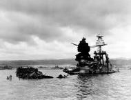 Asisbiz USS Arizona (BB 39) burned out and sunken remains after Pearl Harbor attack 10th Dec 1941 NH 84004