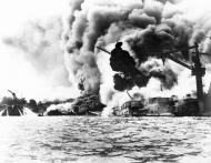 Asisbiz USS Arizona (BB 39) burning after the Japanese Attack on Pearl Harbor 7th Dec 1941 80 G 32916