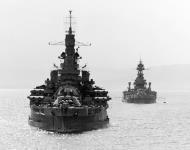 Asisbiz USS Nevada (BB 36) with USS Texas (BB 35) right in Belfast Lough Northern Ireland 14th May 1944 80 G 367897