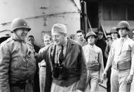 Asisbiz Leaders Maj Gen George S Patton USA and Rear Adm H Kent Hewitt USN aboard USS Augusta (CA 31) 80 G 30116