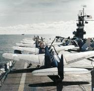 Asisbiz USS Santee (CVE 29) flight deck with SBD 3 Dauntless and F4F 4 Wildcats Torch Nov 1942 80 G 470022