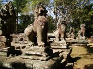 Asisbiz B Banteay Kdei Temple terrace with naga balustrade lion guardians Angkor 05