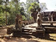 Asisbiz B Banteay Kdei Temple terrace with naga balustrade lion guardians Angkor 06