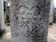 Asisbiz Bayon Temple Bas relief pillars two dancing apsaras Angkor 01