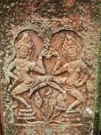 Asisbiz Bayon Temple Bas relief pillars two dancing apsaras Angkor 12