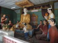 Asisbiz Meilamu Pagoda Buddhaa and monks statues Yangon Myanmar 01