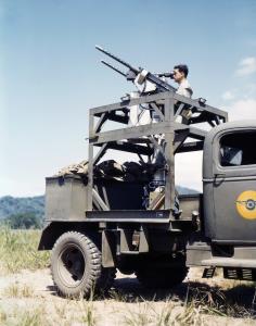 Asisbiz WWII color photo of a Utility Vehicle as a Mobile Practice Turret for Gunnery Instruction 03