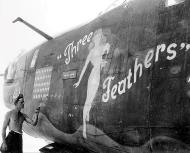 Asisbiz 42 7636 B 24H Liberator 15AF 451BG726BS 41 Three Feathers nose art left side 01