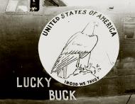 Asisbiz 42 110158 B 24J Liberator 8AF 491BG852BS 3QI Lucky Buck aka USA In God We Trust nose art right side England 1944 01