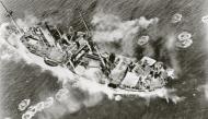 Asisbiz B 24 Liberator flies extremely low strafing a Japanese cargo vessel Mergui Harbor Burma Apr 1944 01