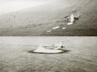 Asisbiz B 25 Mitchell 11AF low level strafing of a Japanese Picket boat off Paramushiru Kurile Isls Jun 1945 04