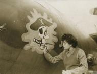 Asisbiz 41-34982 B-26C Marauder 8AF 323BG455BS YUY Jolly Roger artwork by WAC Barbara O'Brien 4th Dec 1943 FRE13539