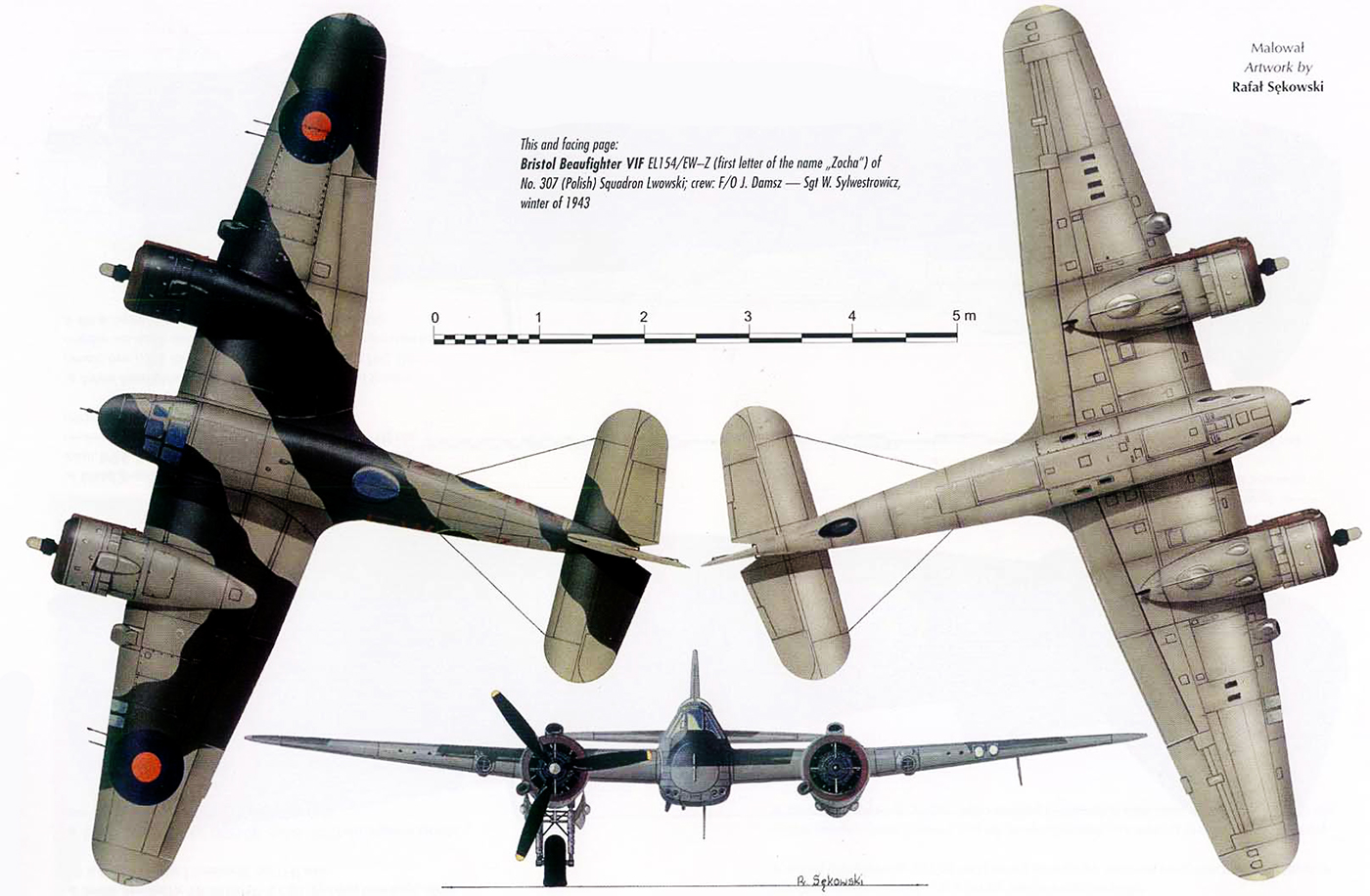 Asisbiz Beaufighter Vif Raf 307sqn Ewz El154 Fltoff J Damsz And Sgt W Sylwestrowicz England 1943 Profile 0b