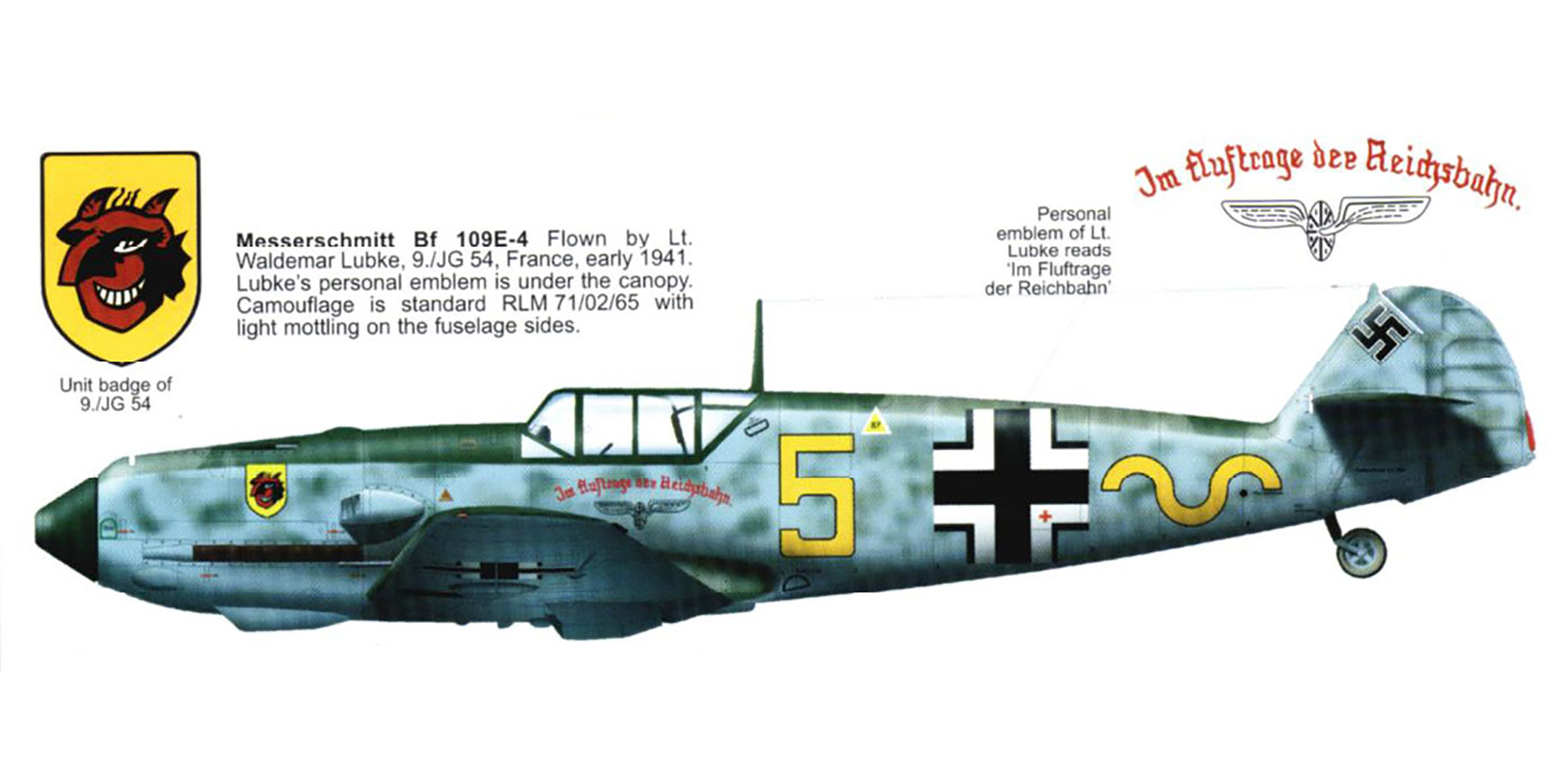 Asisbiz Messerschmitt Bf 109E4 9.JG54 Yellow 5 Waldemar Wubke