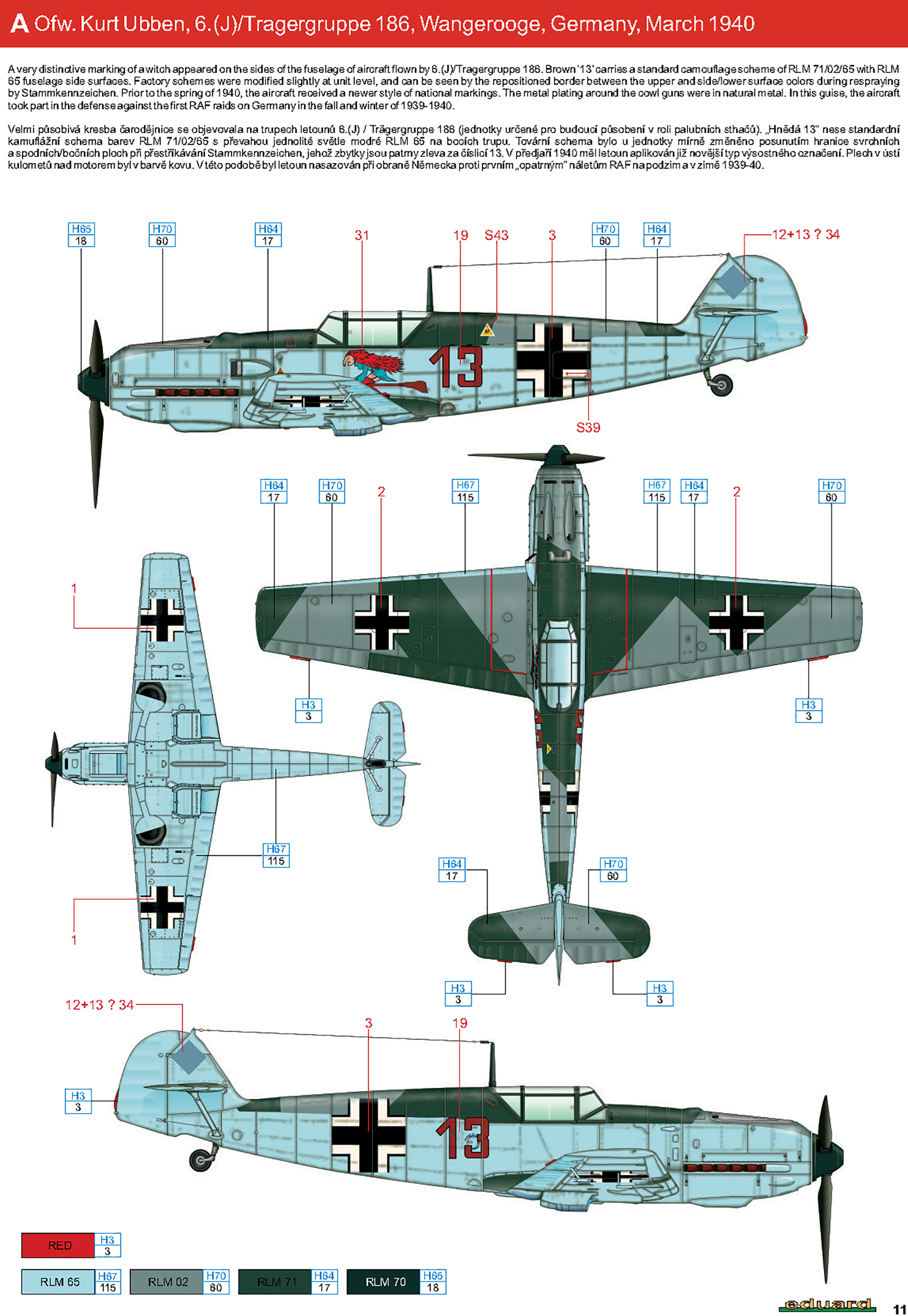 Asisbiz Messerschmitt Bf 109E1 6.J186 Red 13 Kurt Ubben Germany 1939 0C