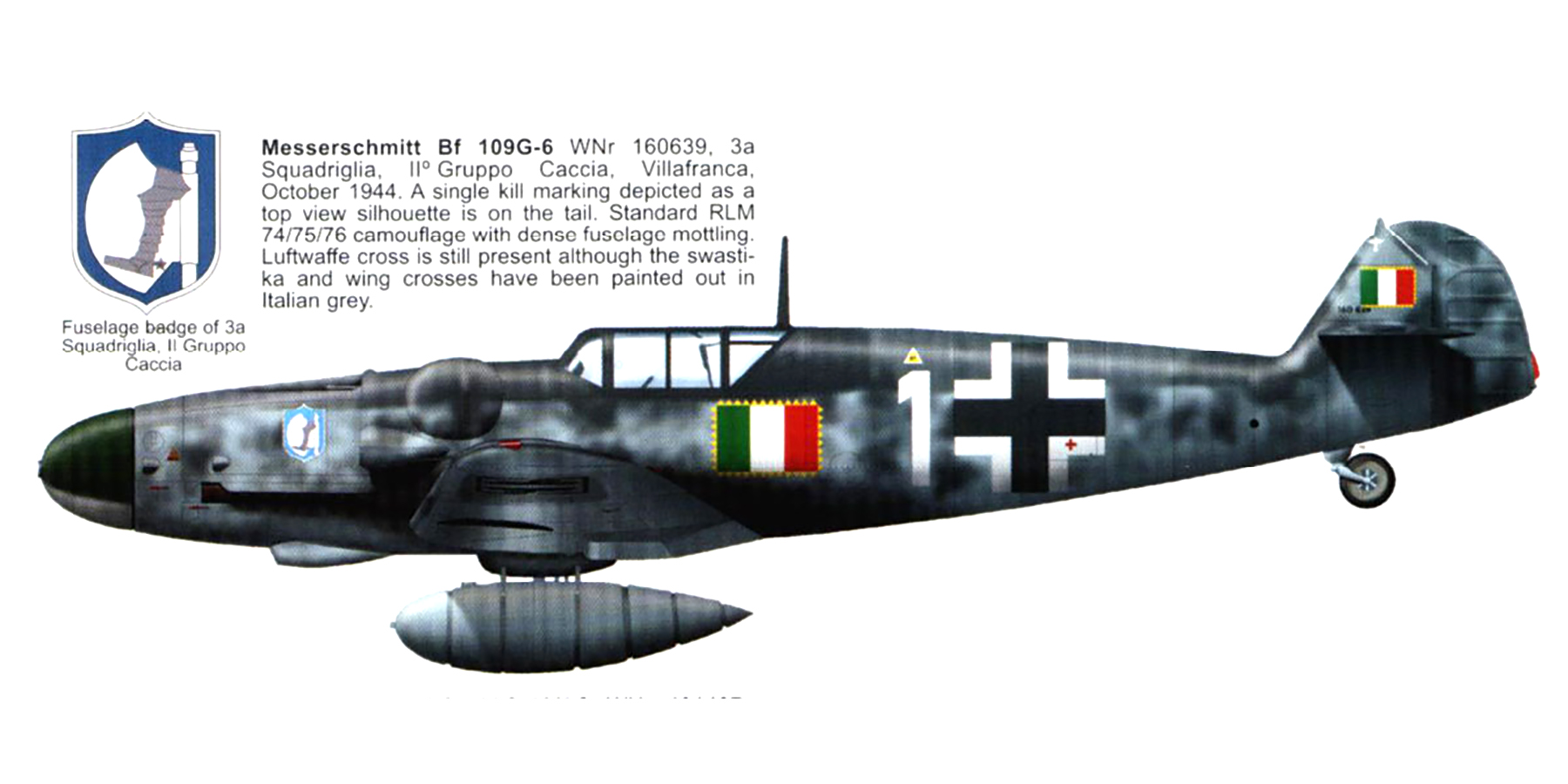 Asisbiz Messerschmitt Bf 109G6R3 ANR 2Gr3Sqn White 1 WNr 160639 Villafranca  Italy 1944 0A