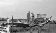 Asisbiz Messerschmitt Bf 109G10 Erla RVT Stab II.JG chevron stands abandoned unknown unit 1945 01