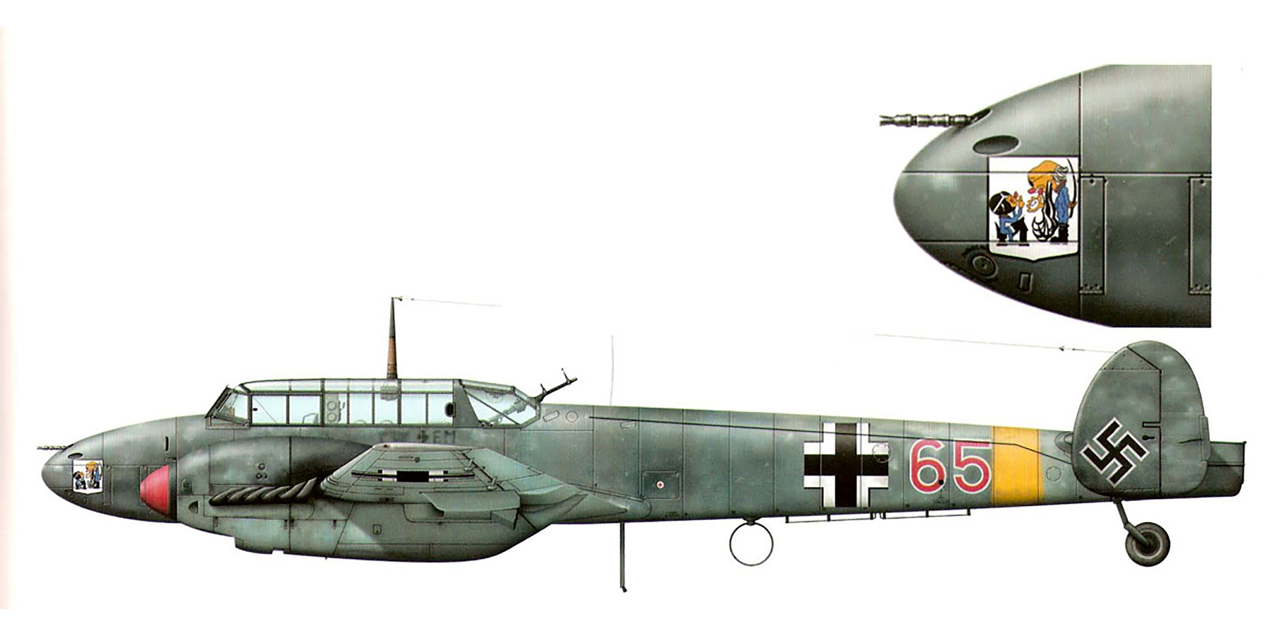 Asisbiz Messerschmitt Bf 110D Zerstorer 2.ZS1 Red 65 1942 0A