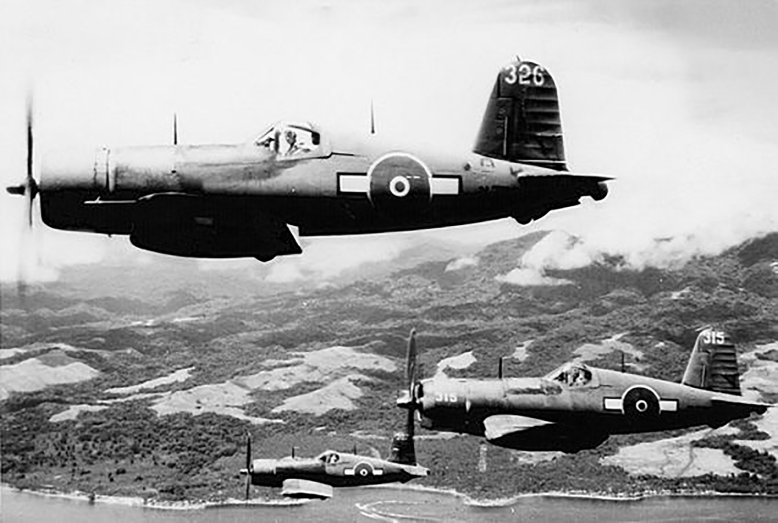 Asisbiz Rnzaf Vought F U D Corsairs Sqn Nz Nz N Nz Over The Guadalcanal Coast