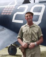 Asisbiz Aircrew VF 17 ace Ike Kepford next to his Corsair Bouganville 02