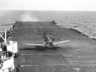 Asisbiz Vought F4U 1D Corsair VMF 123 White 18 trying to landing CV 18 USS Bennington 14th Feb 1945 01