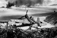 Asisbiz Vought F4U 1 Corsair VMF 225 White 435 BuNo 02435 at Vella LaVella during a Jap bombing raid Nov 1943 01