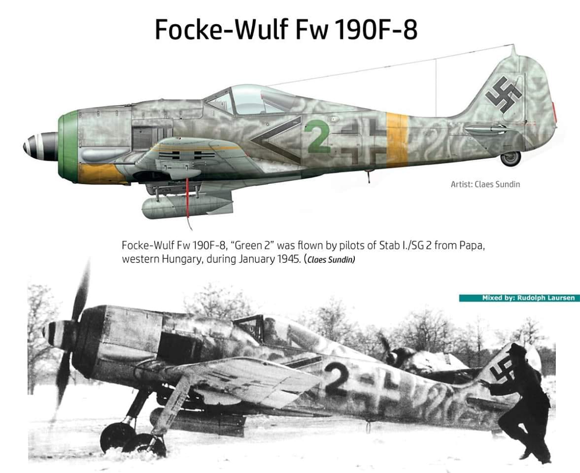 Asisbiz Focke Wulf Fw 190f8 Stab Ii Sg2 Green Winkel 2 Papa Hungary 1944 45 0a