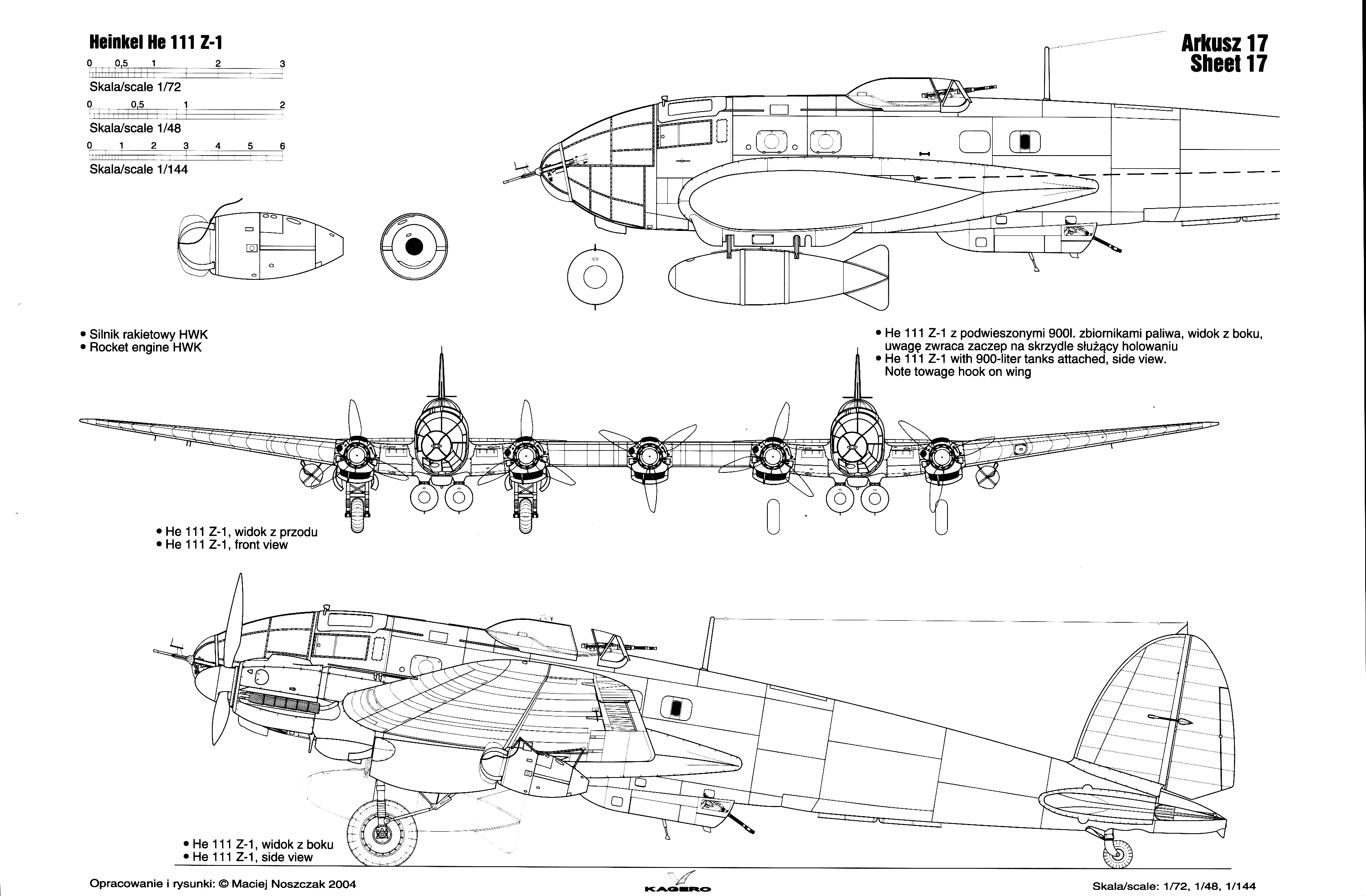 Asisbiz Artwork line drawing or blue print of a Heinkel He 111Z 
