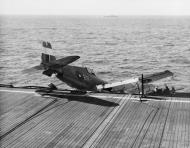 Asisbiz Fleet Air Arm 809NAS Grumman Hellcat II 6N landing mishap HMS Ameer off Sumatra 12 18th Apr 1945 IWM A27967