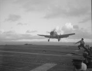 Asisbiz Fleet Air Arm Hellcat landing aboard HMS Ravager 28th Dec 1943 IWM A21288