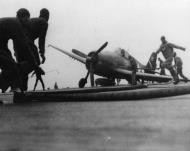 Asisbiz Grumman F6F 5 Hellcat VBF 3 White 12 landing with only one wheel gear down CV 10 USS Yorktown 1945 01