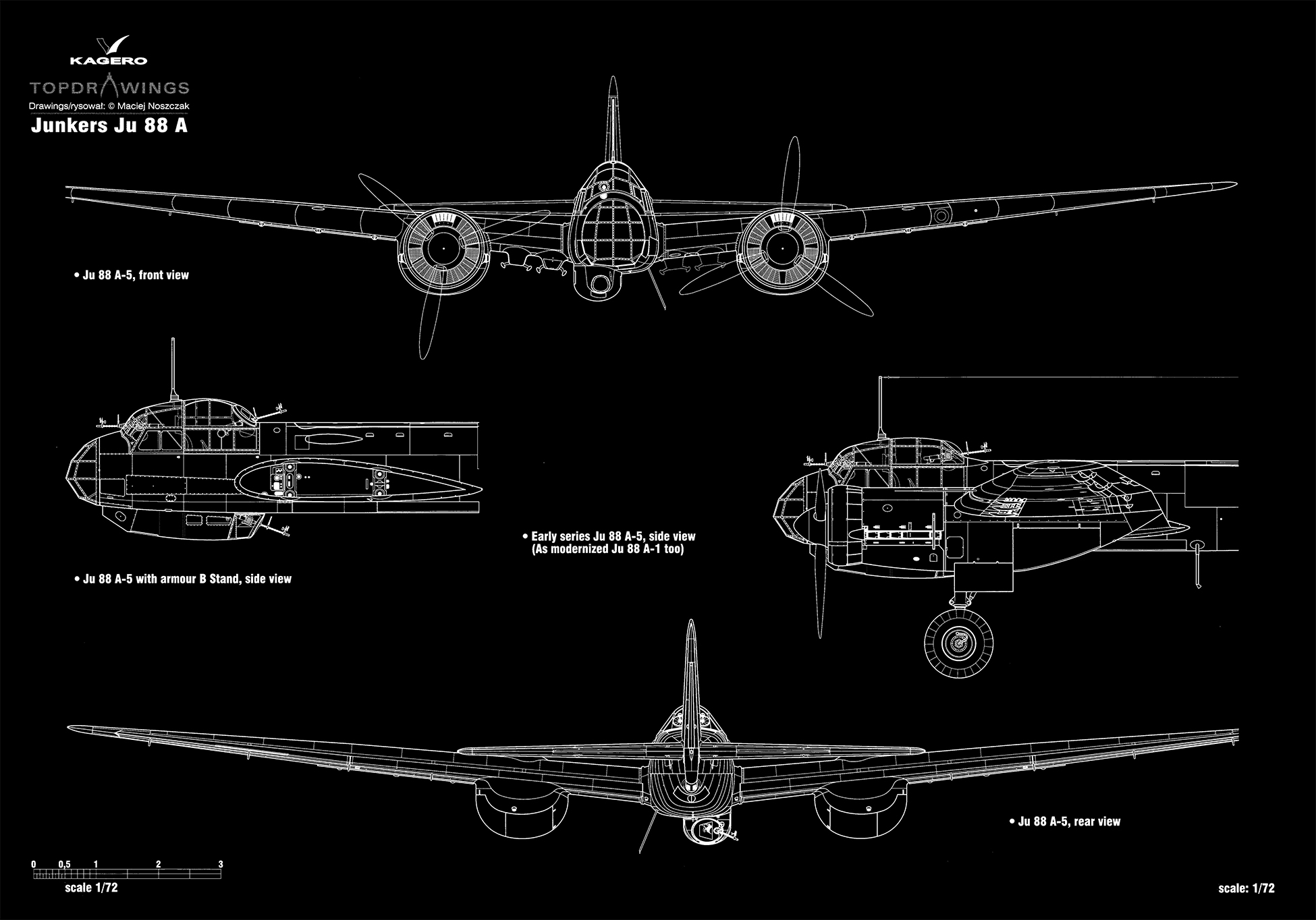 Asisbiz Artwork By Kagero Blue Print 1.72 Scale Junkers Ju 88 A 5 Front ...