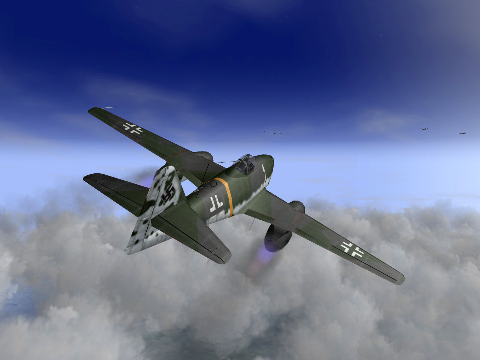 Asisbiz IL2 HM Me 262A EKdo White 1 attacking 8th Air Force B 17
