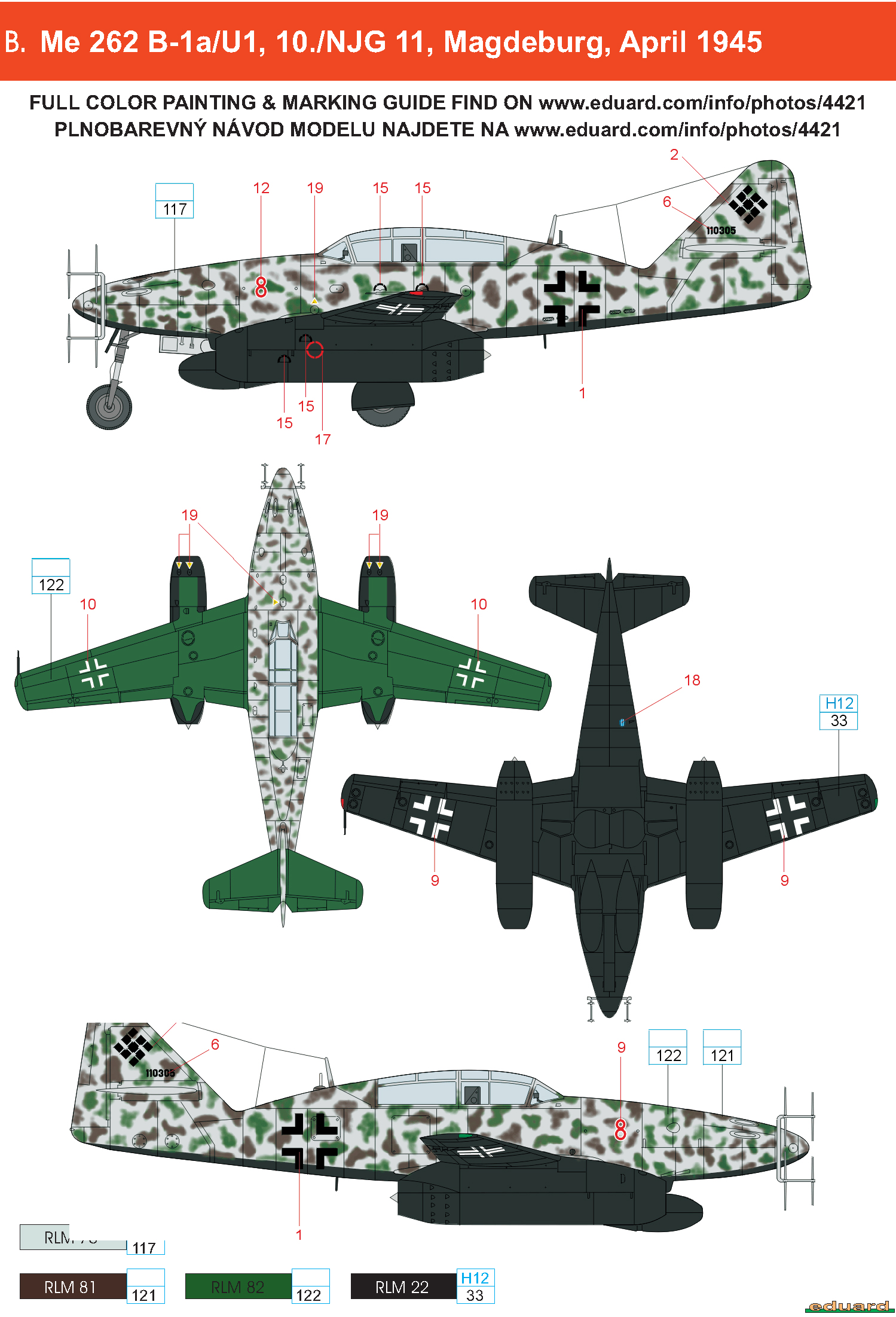 Asisbiz Messerschmitt Me 262B 10.NJG11 Red 8 WNr 110305 Schleswig Jagel  1945 0B
