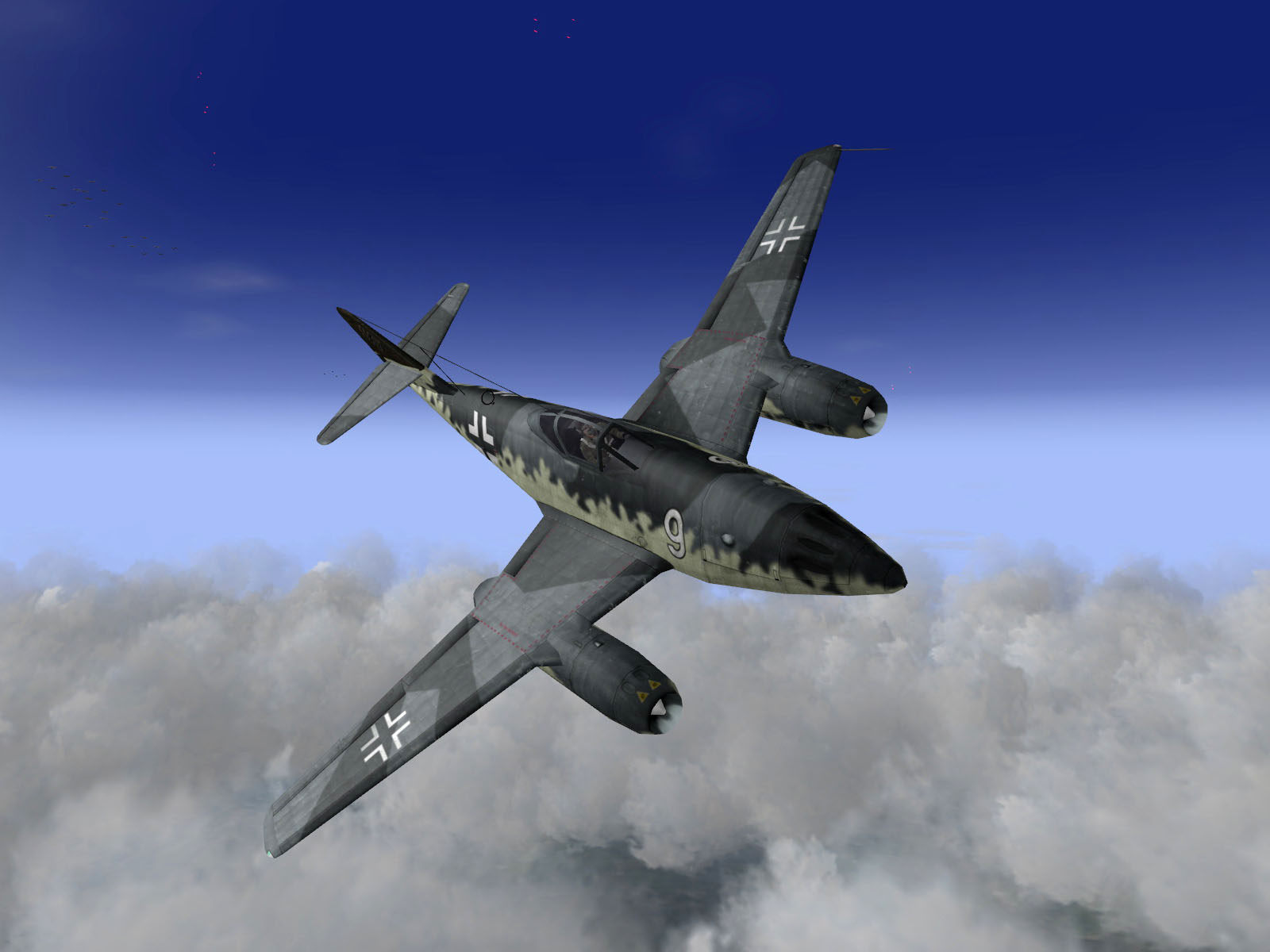 Asisbiz IL2 HD Me 262A Reichsverteidigung White 9 attacking enemy ...