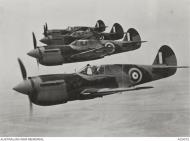 Asisbiz Curtiss P 40E Kittyhawk RAAF 2OTU Echelon right formation based at Mildura Victoria 16th Jun 1942 AWM AC0072
