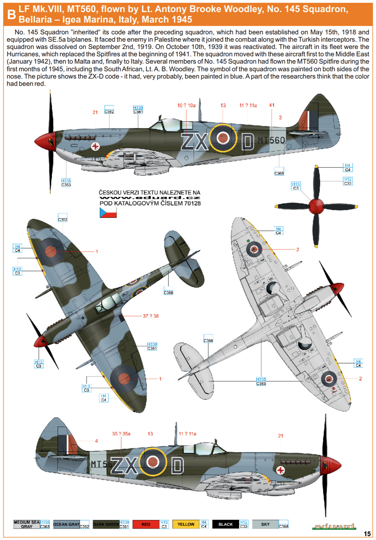 Asisbiz Spitfire MkVIII RAF 145Sqn ZXD Lt Antony Brooke Woodley MT560 ...