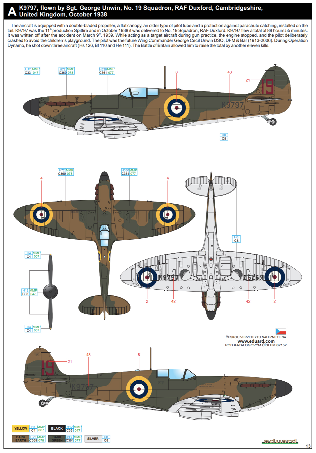 Asisbiz Spitfire MkI RAF 19Sqn Sgt George Unwin White 19 K9797 Duxford ...