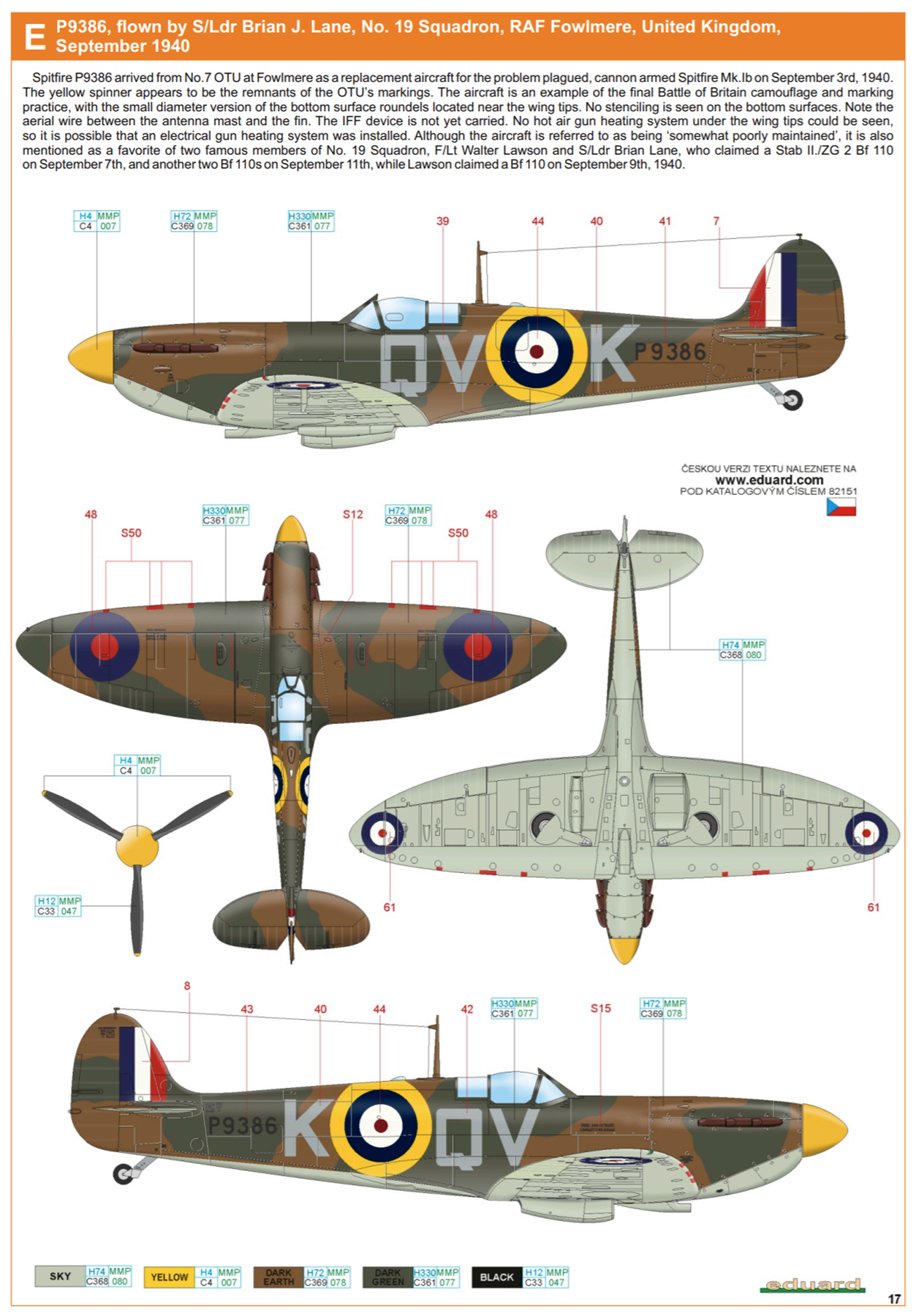 Asisbiz Spitfire MkIa RAF 19Sqn QVK SLdr Brian J Sandy Lane P9368 RAF ...