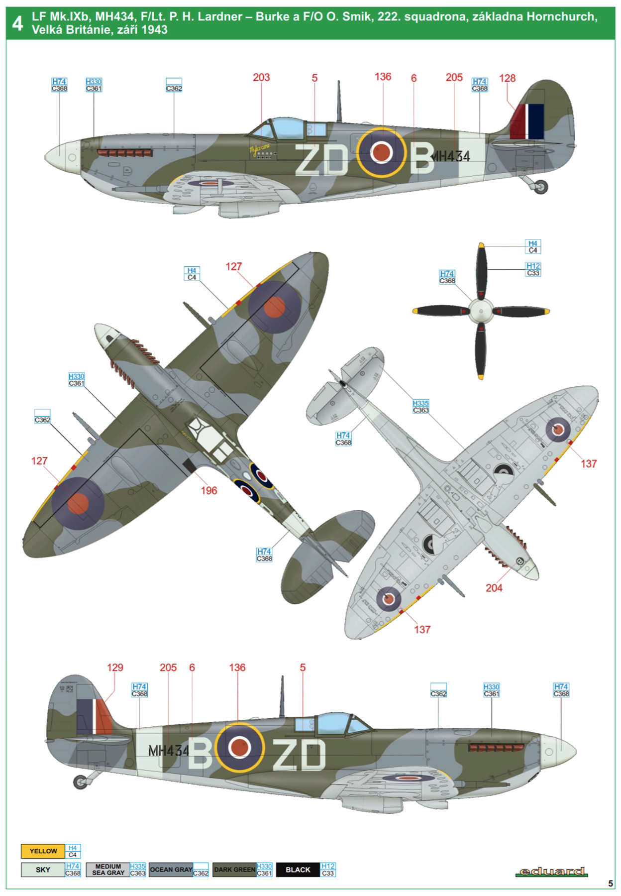 Asisbiz Spitfire LFIXb RAF 222Sqn ZDB FLt PH Lardner MH434 Hornchurch ...