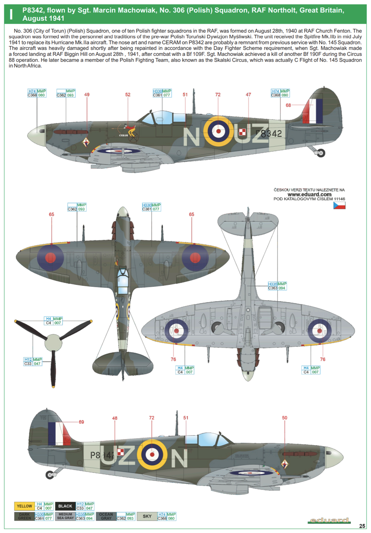 Asisbiz Spitfire MkIIa RAF 306Sqn UZN Sgt Marcin Machowiak P8342 ...