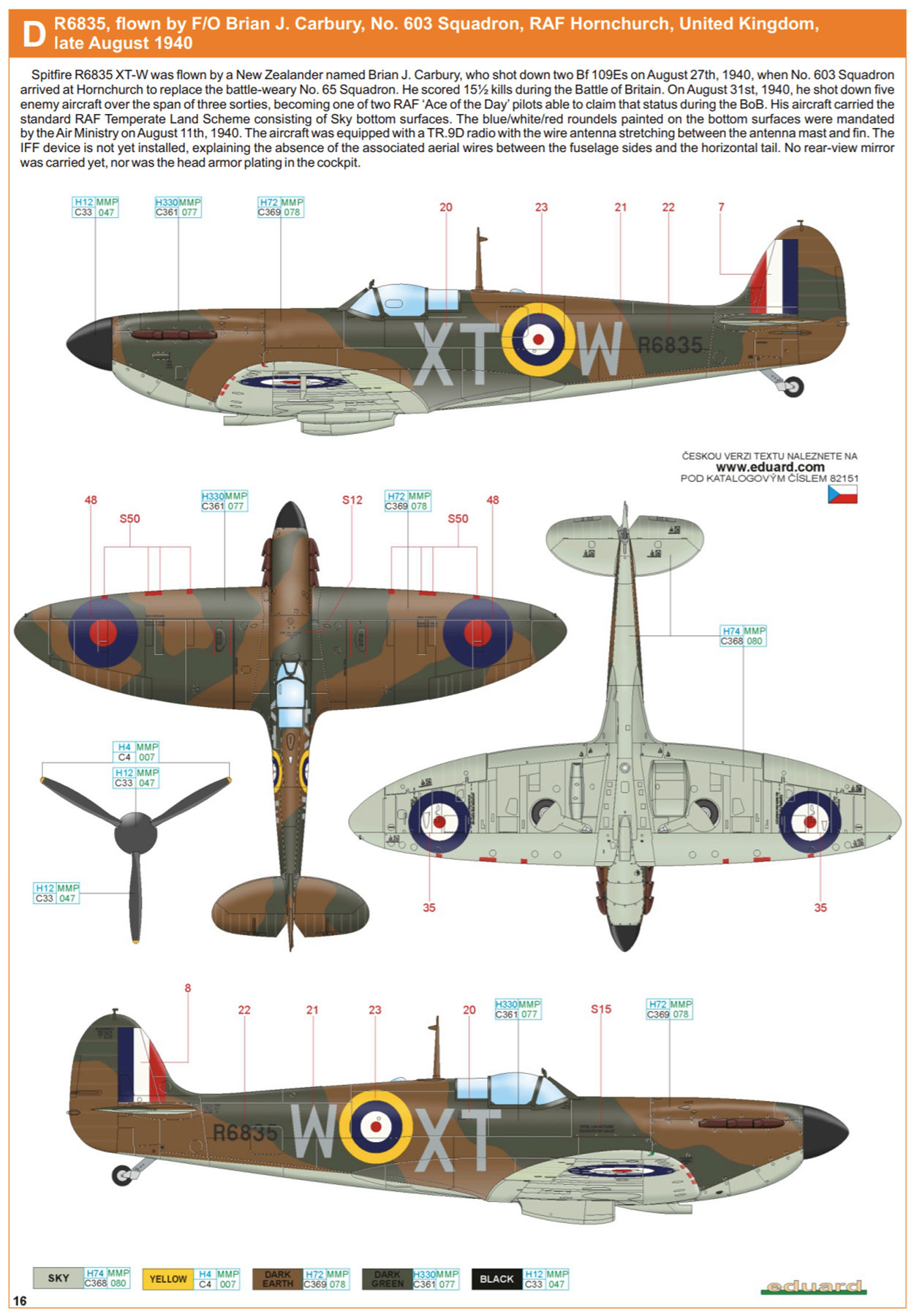 Asisbiz Spitfire MkIa RAF 603Sqn XTW PO Brian J Carbury R6835 RAF ...