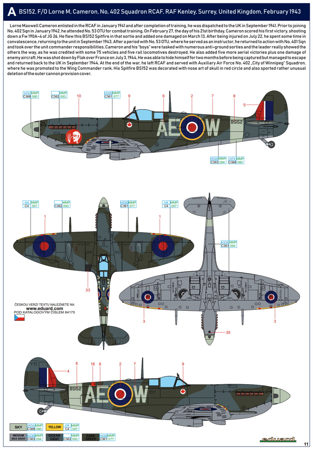 Asisbiz Spitfire MkIX RAF 402Sqn AEW Lorne M Cameron BS152 RAF Kenley ...