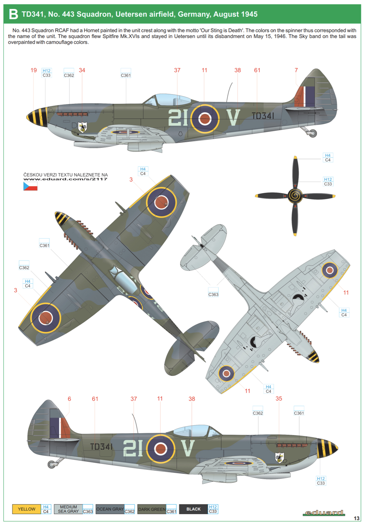 Asisbiz Spitfire XVI RCAF 443Sqn 2IV TD341 Uetersen airfield Germany ...