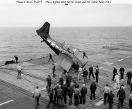 Asisbiz FM 2 Wildcat White M3 from USS Stable during barrier crash May 1945 01