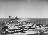 Asisbiz HMS Illustrious flight deck with FAA 806NAS Fairey Fulmars with HMS Valiant astern Indian Ocean IWM A15125A