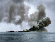 Asisbiz USS Bunker Hill (CV 17) after being hit by Kamikaze planes during the Okinawa operation 11th May 1945 80 G K 5274