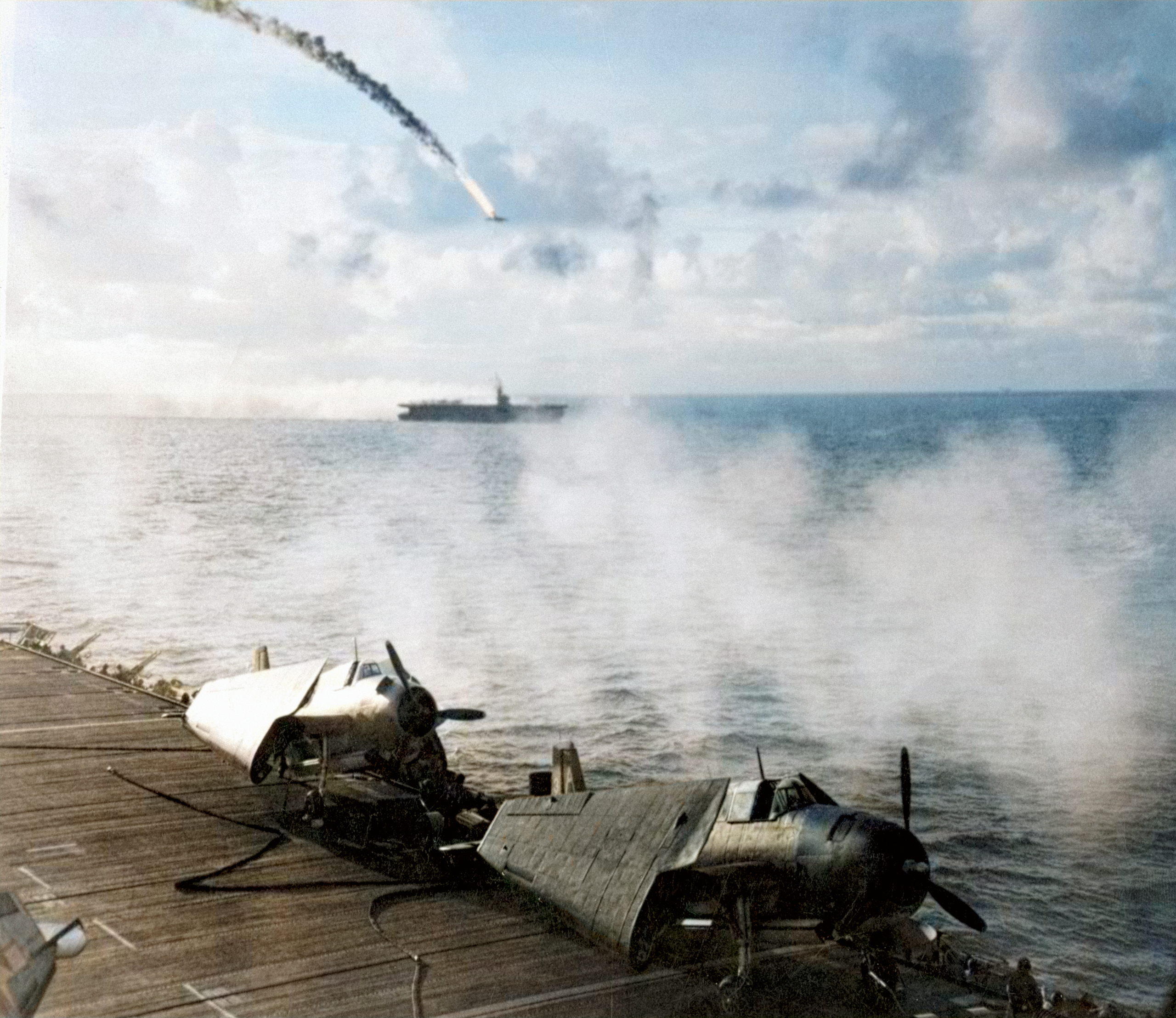 USS Gambier Bay (CVE 73) during the Battle of Leyte Gulf 25th Oct 1944 ASC2