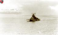 Asisbiz Kriegsmarine battleship KMS Tirpitz port side at sea Norway 1943 Luft Seaplanes P36b